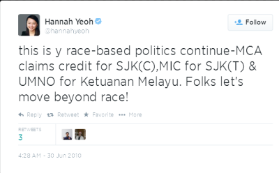 Twitter - hannahyeoh this is y race-based politics