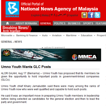 BERNAMA - Umno Youth Wants GLC Posts